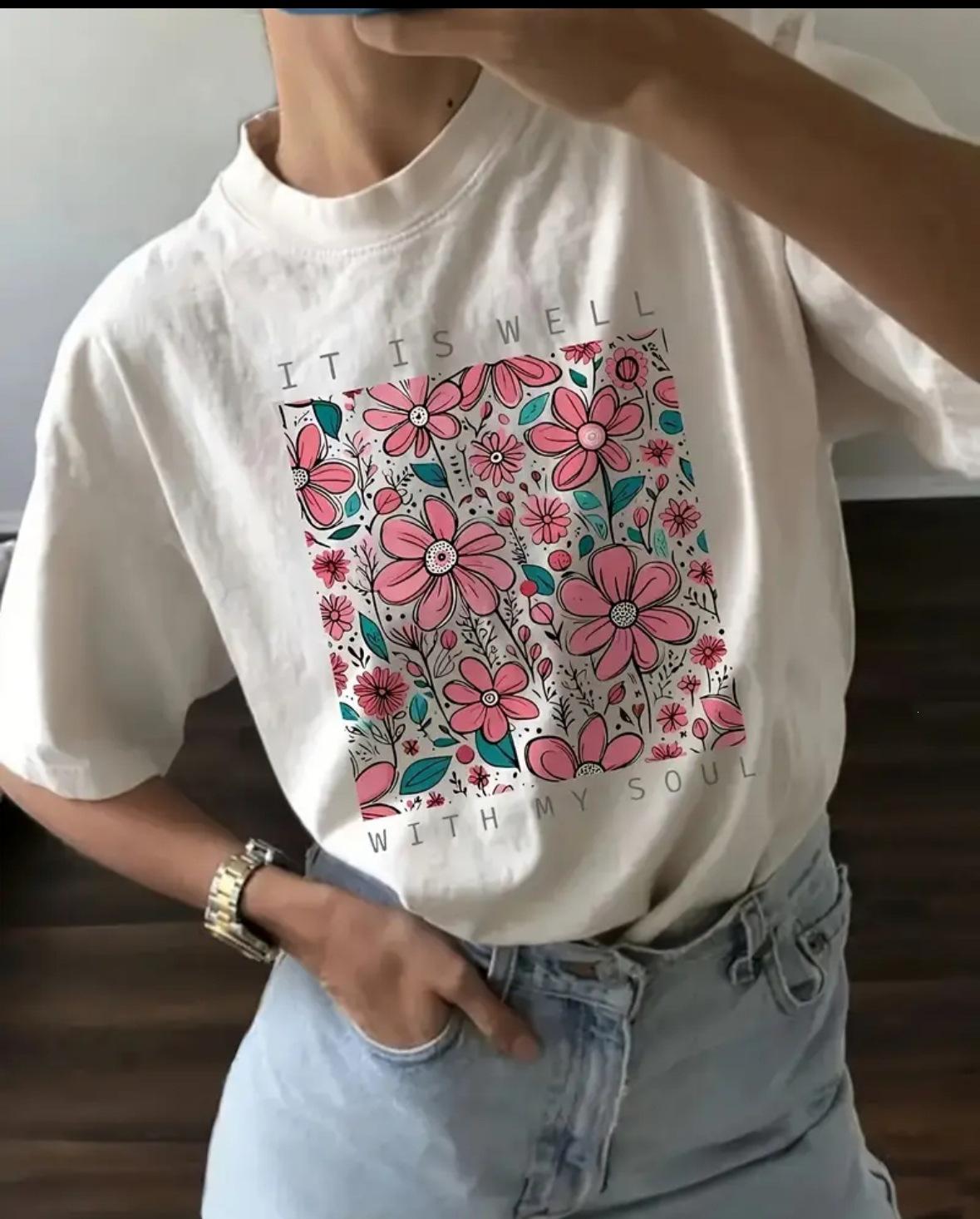 Printed short-sleeve G heavyweight printed pure cotton crew neck loose T-shirt in stock S
