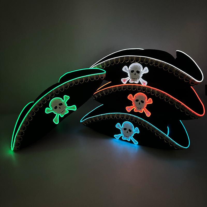 Lighting Up LED Pirate Hat Adult Pirate Hat Halloween Pirate Costume for Men Women Teens Halloween Masquerade Cosplay