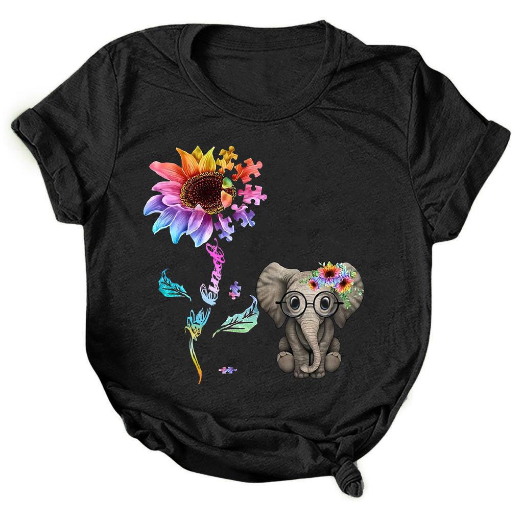 Women Casual Letter Printing Short Sleeves  Loose T-Shirt Blouse Tops