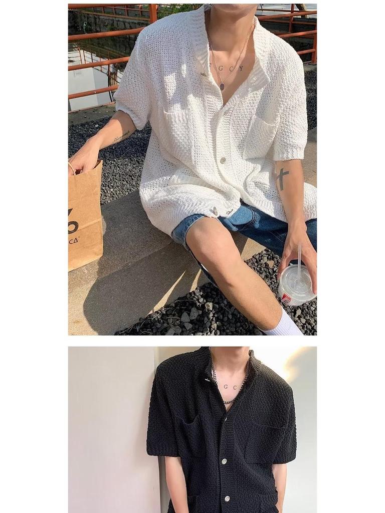 2023 Retro Men's Summer Hong Kong Style Loose Shirt - Fun Niche Design Student Outerwear