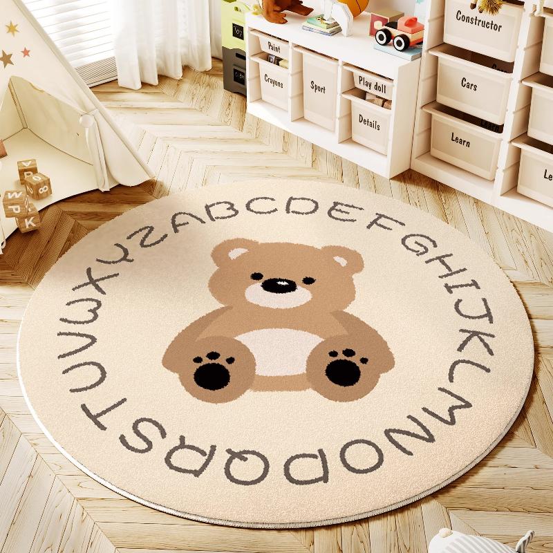 Cartoon Style Bedroom Decor Round Carpet Animal Patterns Carpets for Living Room Fluffy Soft Children Floor Mat Thick Plush Rug