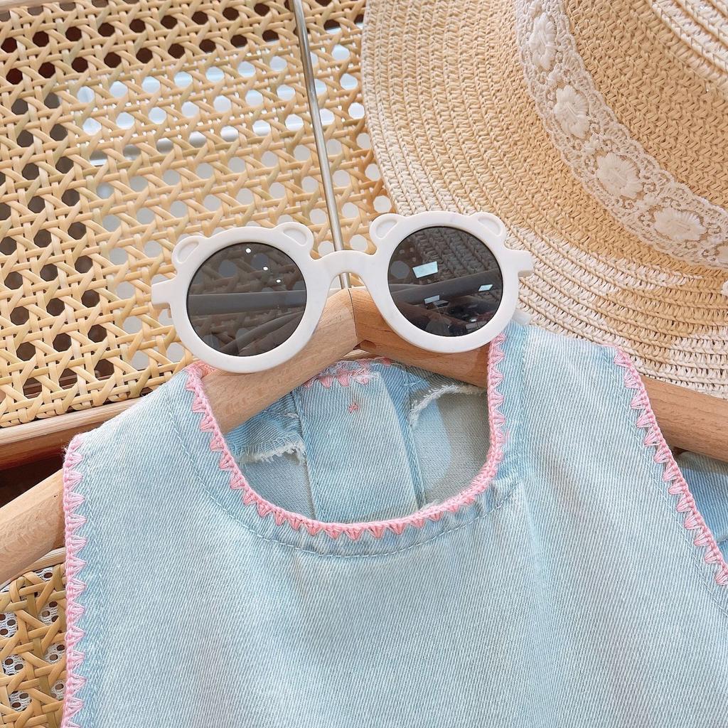 Girls Summer Lace Cute Set Middle Child Embroidered Sleeveless Top + Wide Leg Pants Two Piece Set