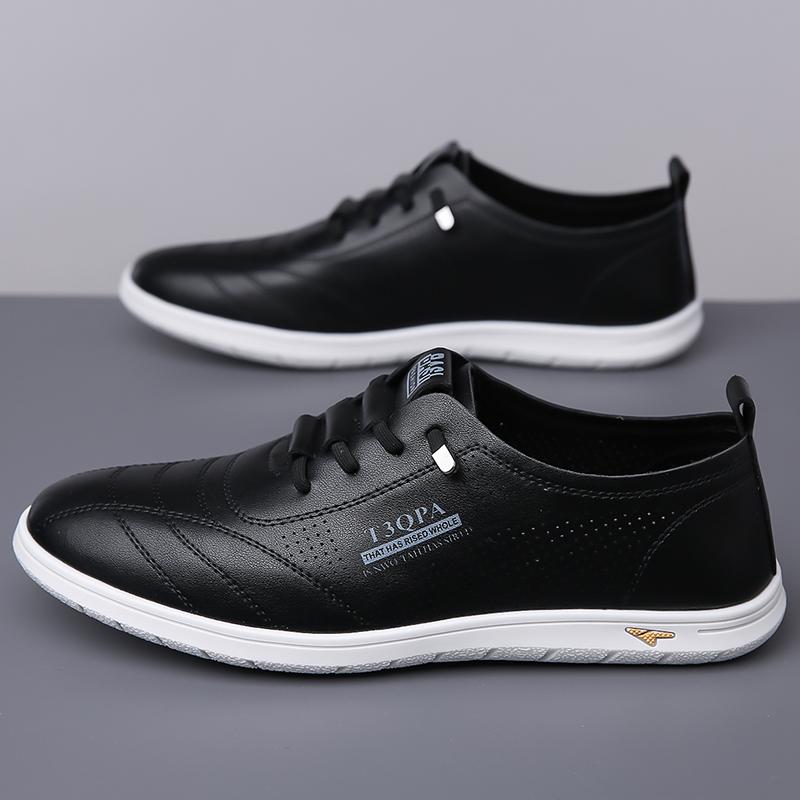 Fashion Mens Outdoor Walking Trainers Breath Running Shoes Fashion Leather Lace-Up Summer Flats Non-Slip Casual Sneakers Tenis Masculino