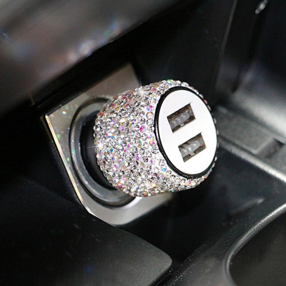 

Блискучий автомобільний зарядний пристрій Подвійний USB гніздо для автомобільного зарядного пристрою Автомобільні прикраси Автомобільний зарядний пристрій для телефону Жінка різнокольоровий