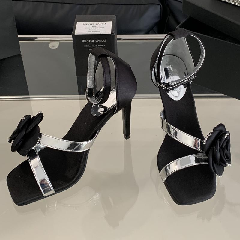 

Модные Eilyken Новый Дизайн Цветок Квадратный Носок Ремешок с Пряжкой Женские Сандалии Сексуальные Туфли для Стриптиза Вечеринки Тонкий Высокий Каблук Летняя Обувь 35 чёрный