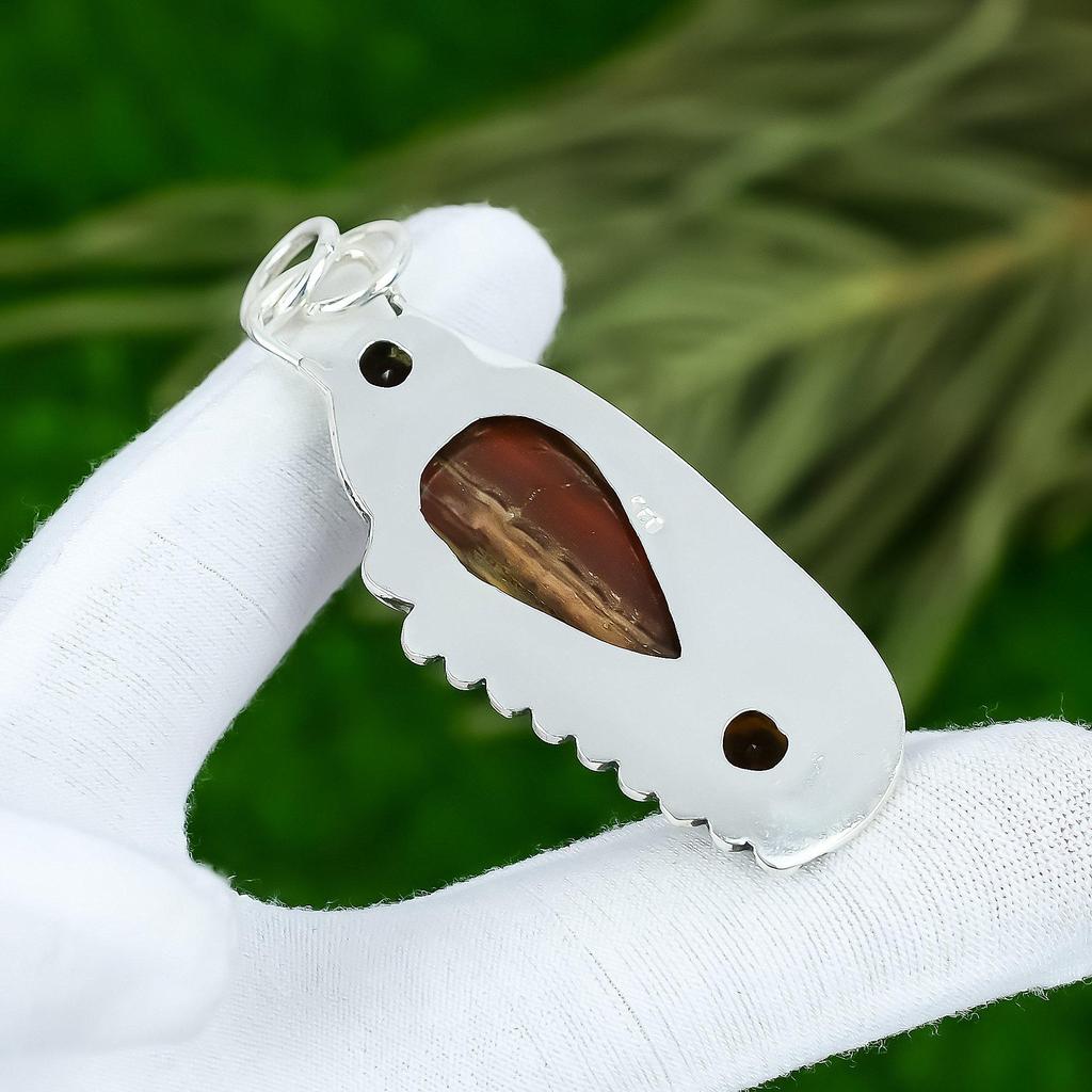 Natural Snakeskin Jasper Gemstone Pendant Red 925 Sterling Silver Indian Jewelry
