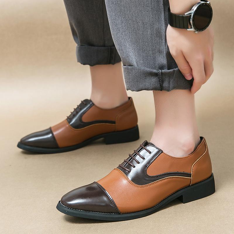 Fashion Men Leather Shoes Italian  Luxury Business Dress Shoes All-Match Casual Shoes high quality Brown classic block shoe