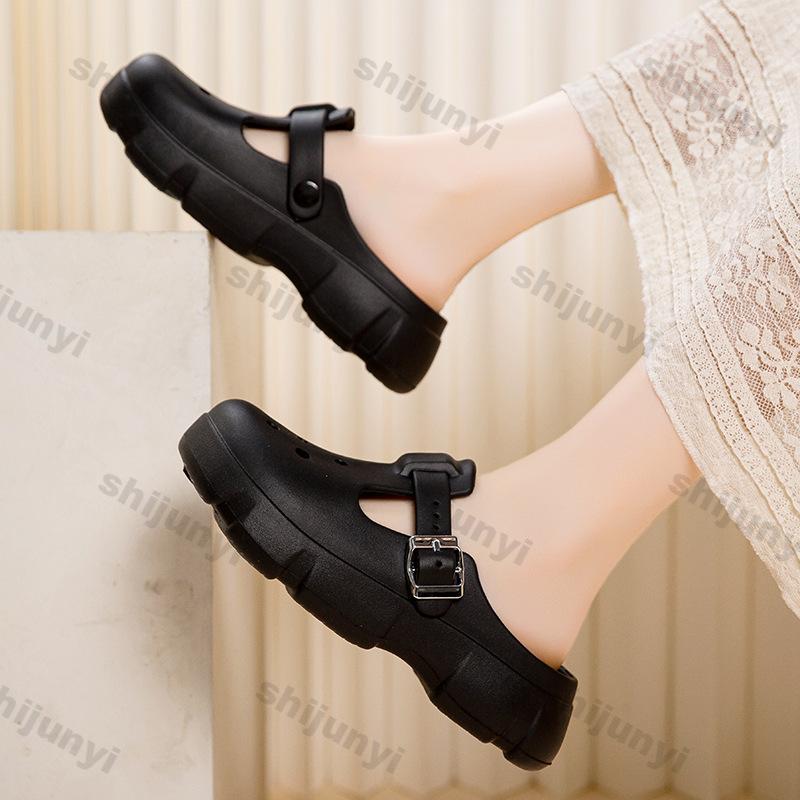 Fashion Women Shoes 2025 Summer new Platform Height Increase Buckle Strap Mary Jane Shoes Outdoor Fashion Non Slip Beach Half Drag Shoes