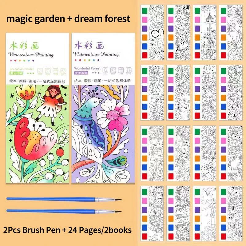 Portable Kids Watercolor Painting Book Paint With Water Gouache Graffiti Picture Coloring Books Brush Set Drawing Kids Toys Gift