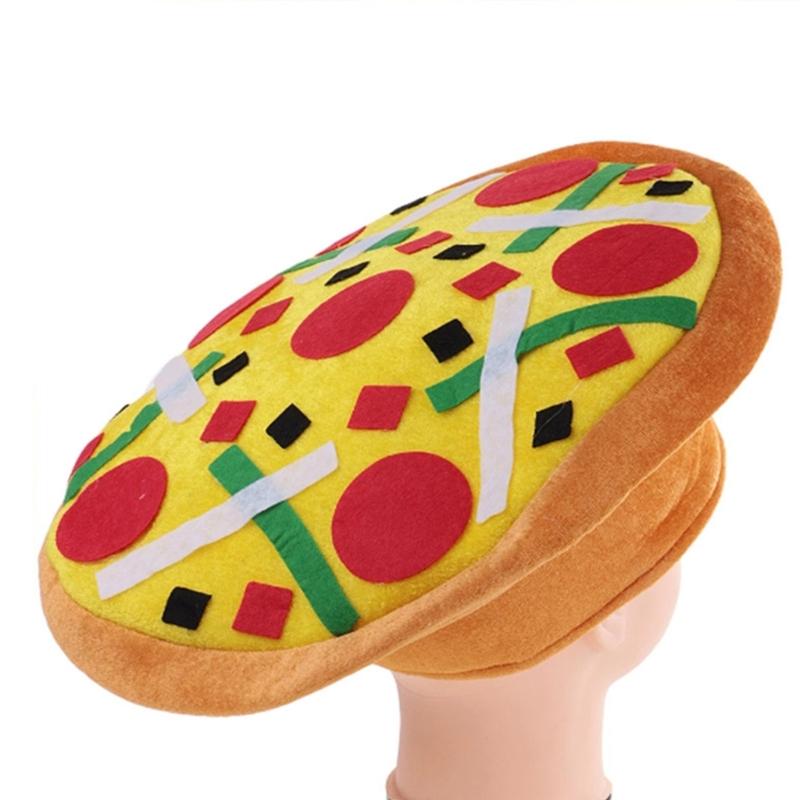 Vtipný klobouk na pizzu, Zábavný doplněk ke kostýmu na Halloween, Potřeby a dekorace na pizza party, Bláznivý hloupý klobouk s plstěnými polevami