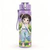 1PC Blue Overalls Girl Wild Flower Pattern 750ml Color Plastic Sports Water Bottle Leakproof Flip Straw Lid Suitable for Sports Office Home Use