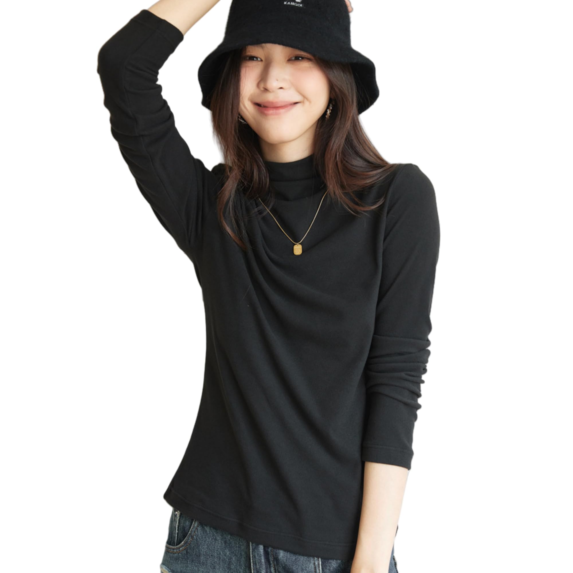 

Высокая длинная слегка начесаная защита от холода покрой и внутренняя теплая холодная мягкая [KOEKOI] горловина, рукав, женский топ, водолазка, осень, зима, футболка,