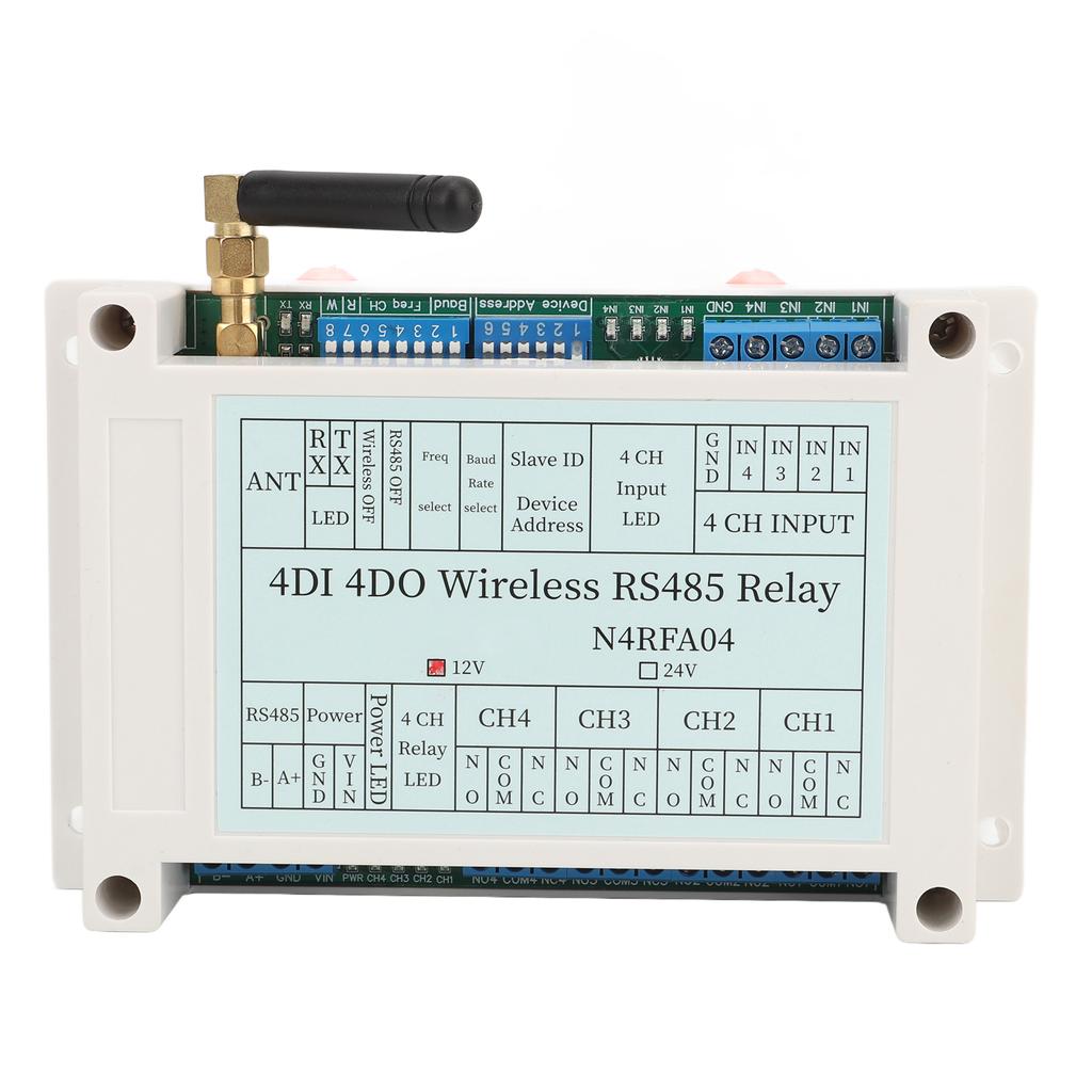 4 Channel Wireless Relay Module 4DI 4DO 433M RS485 Transmitter Receiver Relay with Antenna Wireless Transceiver Relay