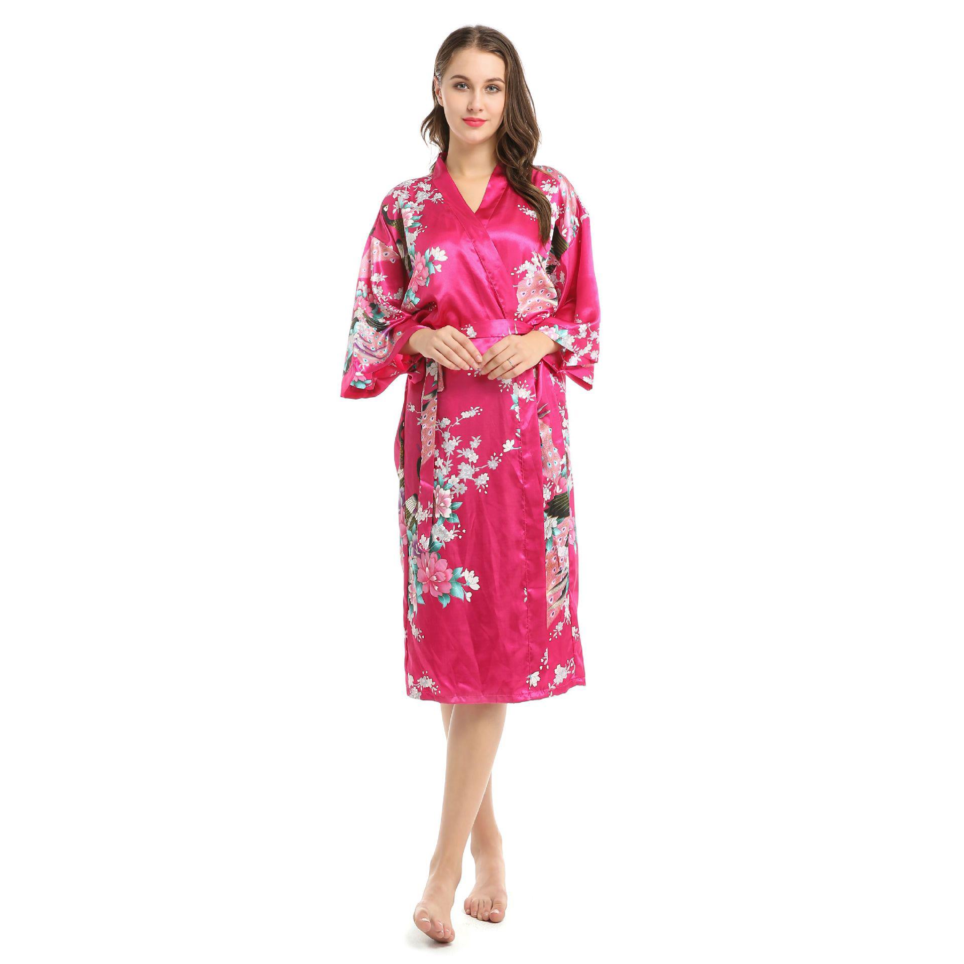 

Женская весенне-летняя модная шелковая ночная рубашка с имитацией павлина и пижама, халат со средними рукавами, большая домашняя пижама XXL