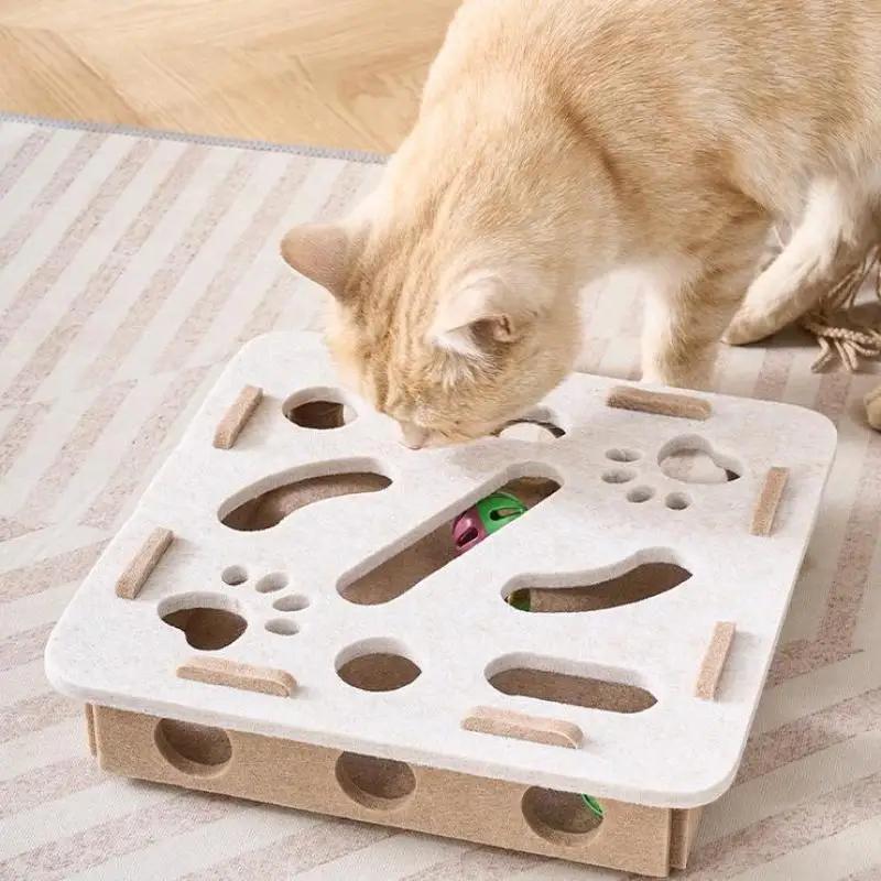Felt Puzzle Box for Indoor Cat's Mental Stimulation, Interactive Hide & Seek Plaything Training Tools