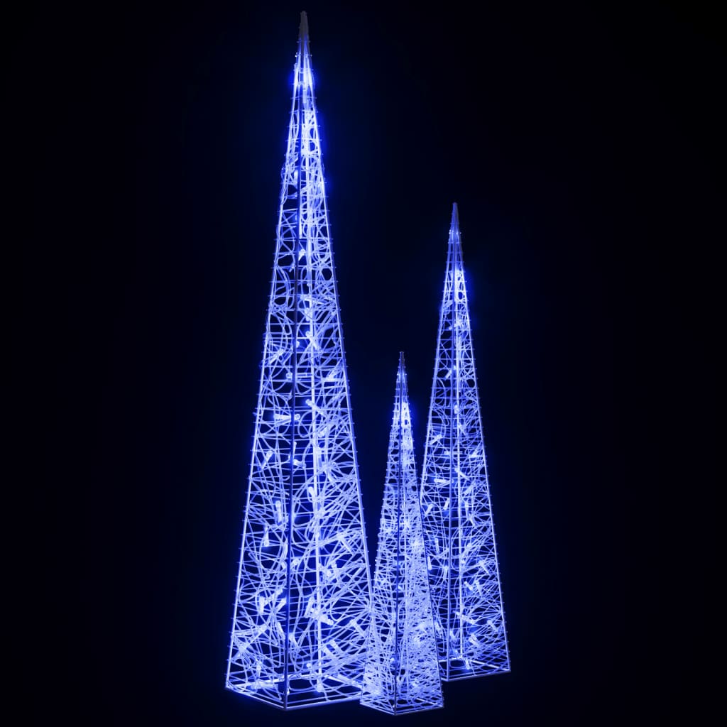 Vidaxl Zestaw Stożków Dekoracyjnych, Niebieski, Led, 60/90/120 Cm