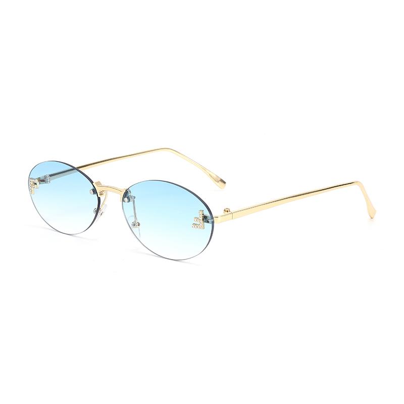 1pc Diamond Studded Letter F Frameless Oval Sunglasses Ins Street Pography Sunglasses Elegant and Fashionable