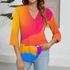 Women's Casual V-neck Gradient Print Three-quarter Sleeve Fashion Top