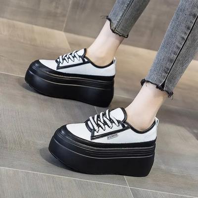 Sneakers Damen 2024 Frühjahr Neue Dicke Sohle Erhöhte Einzelschuhe Damen Freizeit und Vielseitige Modeschuhe Plateau Damenschuhe