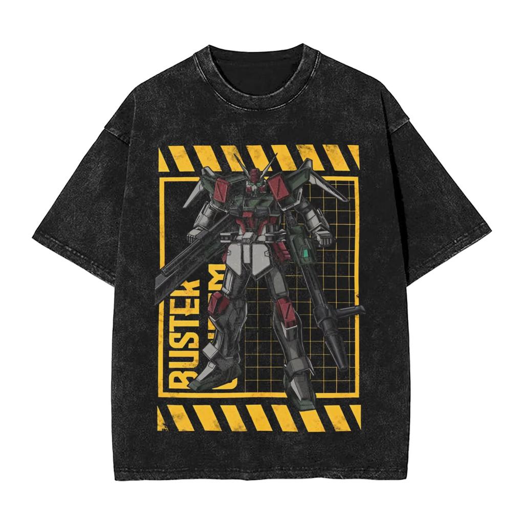Anime Mobile Suit Gundam Harajuku Washed Vintage Vintage T-Shirt Cotton Men Streetwear Oversized Women Short Sleeve