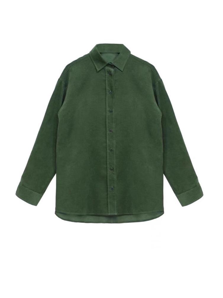Women's High-Grade Corduroy Polo Shirt – Loose Fit, Purple, Korean Style for Spring & Autumn