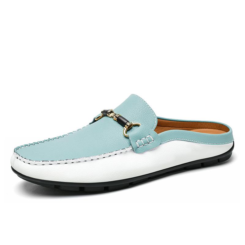 Plus Size 37-47 Open Back Casual Shoes Mules Men Summer Genuine Leather Loafers Slippers Half Shoes Slip On Flats Slides Sandals