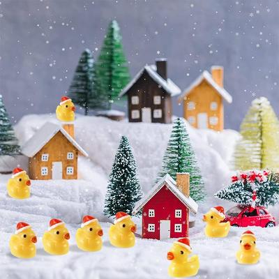 10/20 Stück Mini-Weihnachtsenten, ideal für DIY-Feengarten, Heimdekoration, Weihnachtsfeier-Mitgebsel, Geschenk mit Hut, winzige Tier-Ornamente