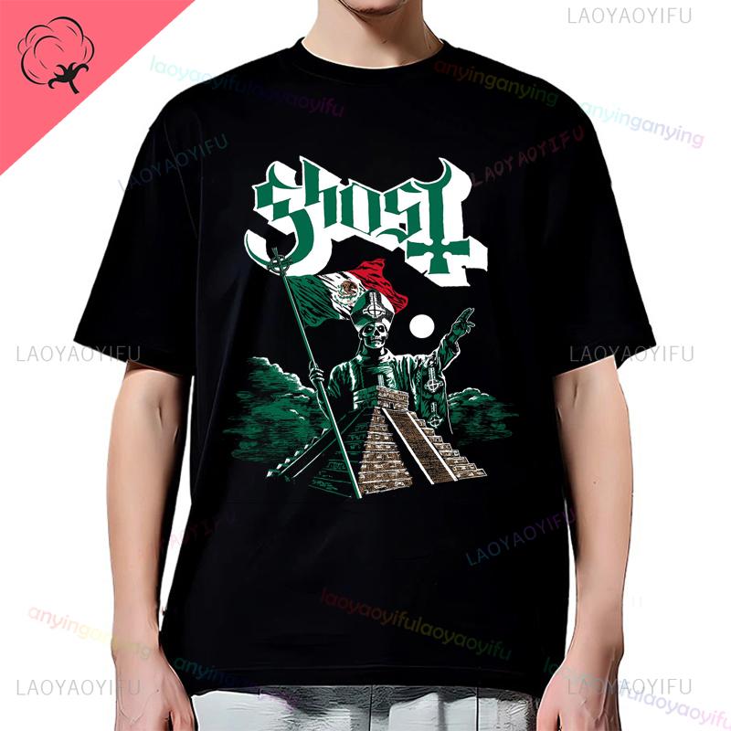 Y2K-Ghost-Band-T-shirt Mens Rock Band Graphic Pattern Cotton T-shirt Casual Vintage Horror Style Harajuku Short-sleev Women Top