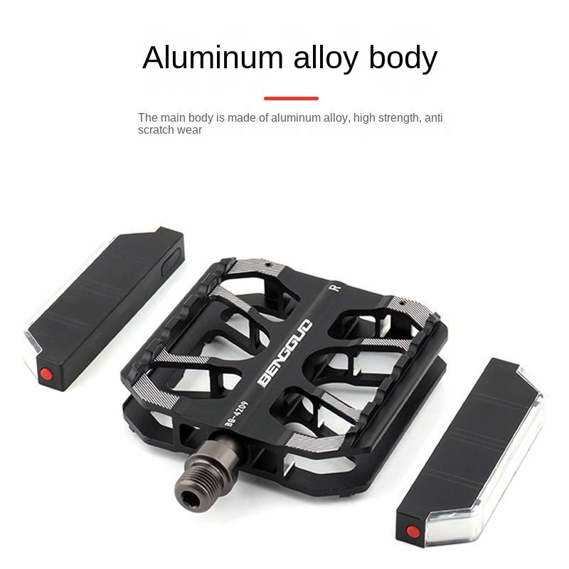 MEROCA Aluminum Alloy MTB Pedal 3 Bearings Rainbow Road Folding Bike Pedal with Colored Light and CR-Mo Spindle Light Warning