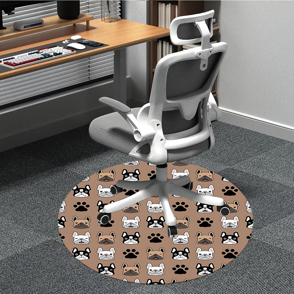 1pc French Bulldog Pattern Carpet for Office Non Slip, Round Carpet, Soft & Comfortable, Carpet for Office, Lightweight Round Floor Mat