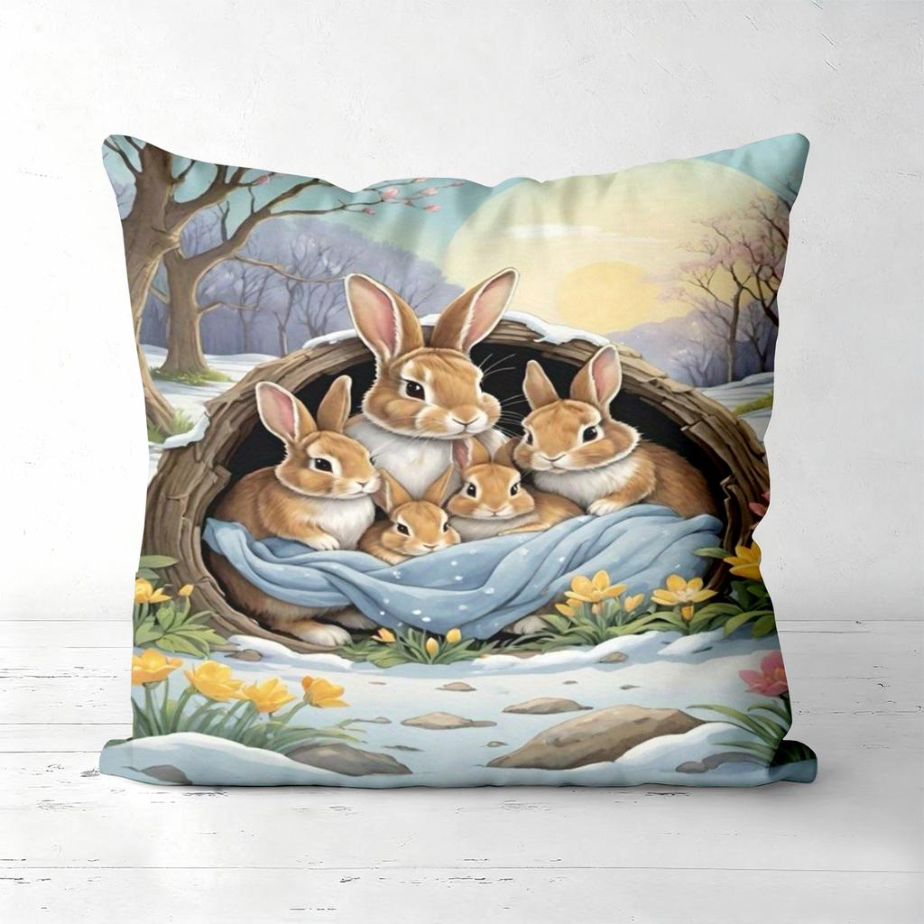 Vintage Rabbit Print Throw Pillow Covers Polyester Sofa Decorative Cushion Cov Headboard Pillow (Without Pillow Core