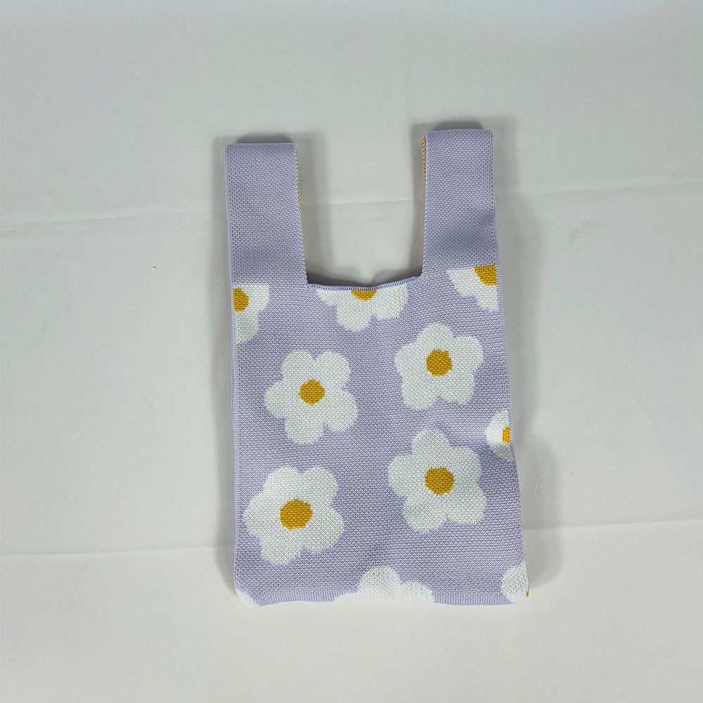 Fashion Flower Embroidery Knitted Handbag Women Mini Knot Wrist Bag Casual Tote Bag Student Handmade Shopping Bags