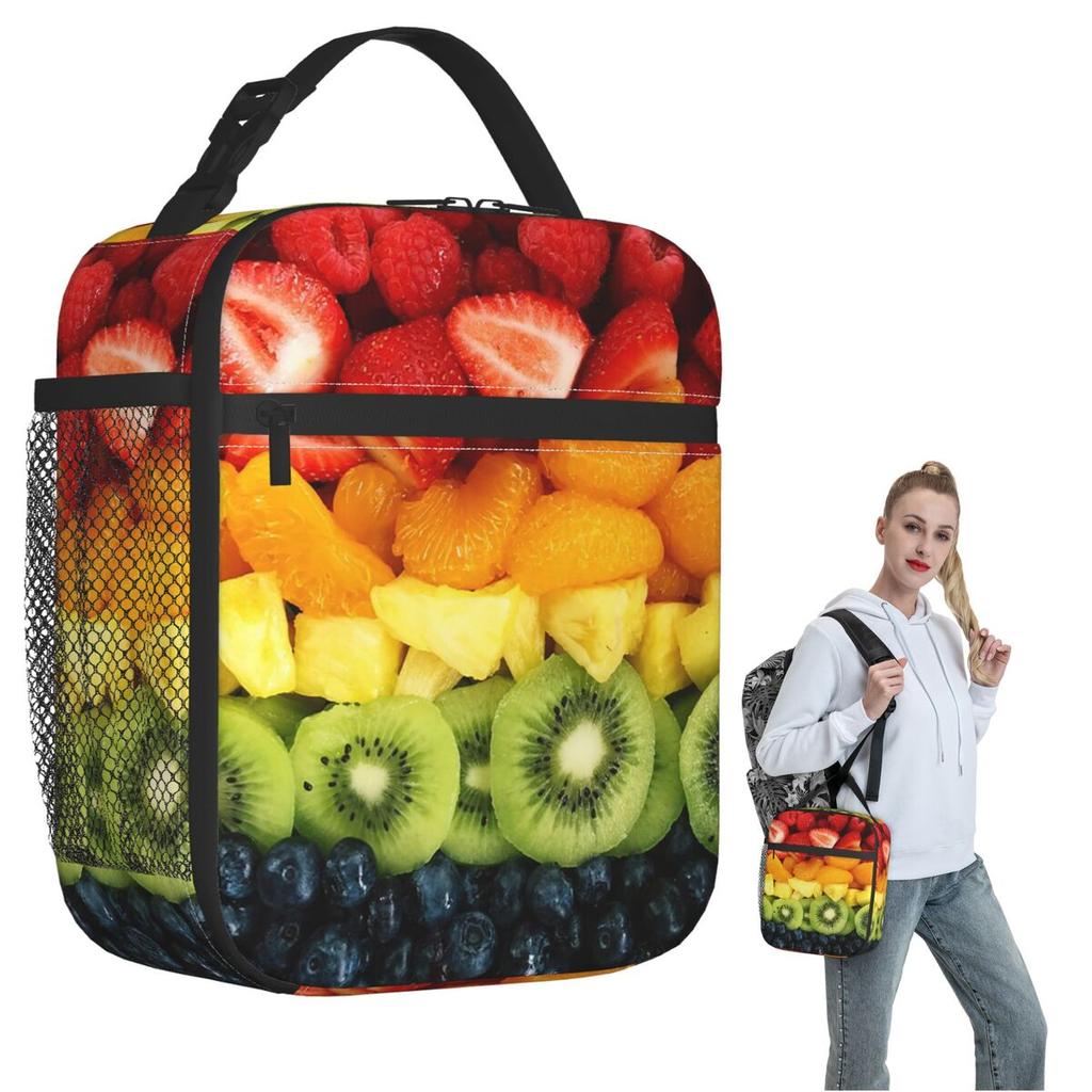 Kiwi Mango Orange Strawberry Fruit Pattern Insulated Lunch Bag for Women Kids Portable Food Boxes Thermal Lunch Box Tote