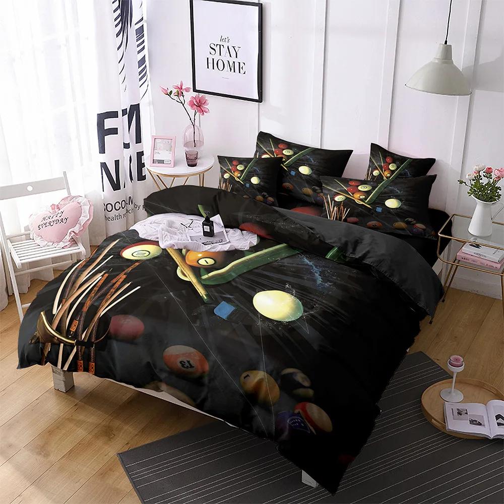Billiards Duvet Cover Black 8 Ball with Fire Sports Games Theme Billiard Ball Bedding for Boys Girls Teens Bedroom Decorations