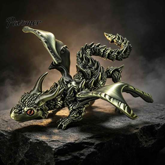 Handheld Fidget Tool 3D Printed Dragon with Wings, Flexible Articulated Winged Toys, Fine Carving Statue Desktop Animals Toy for Stress Relief,