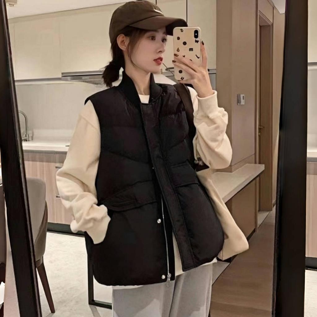 Korean Fashion Women's Winter Stand Collar Vest Loose-Fit Outer Wear Easy-Matching Sleeveless Thickened Cotton Jacket
