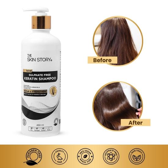 The Skin Story Sulphate Free Keratin Shampoo - Coloured Hair Care | Hair Smoothening Shampoo | Enhances Shine, Soft & Frizz-Free Hair (450ML)