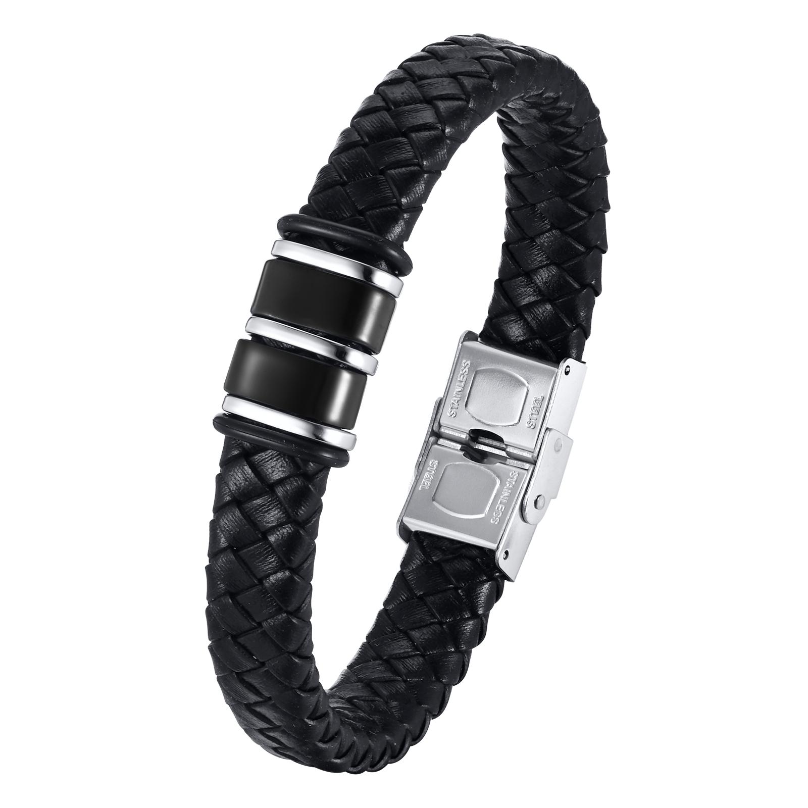 

Vnox Free Personalized Family Names Stainless Steel Beads Bracelets Gift for Dad Grandpa, Mens Leather Wristband,Christmas Gift