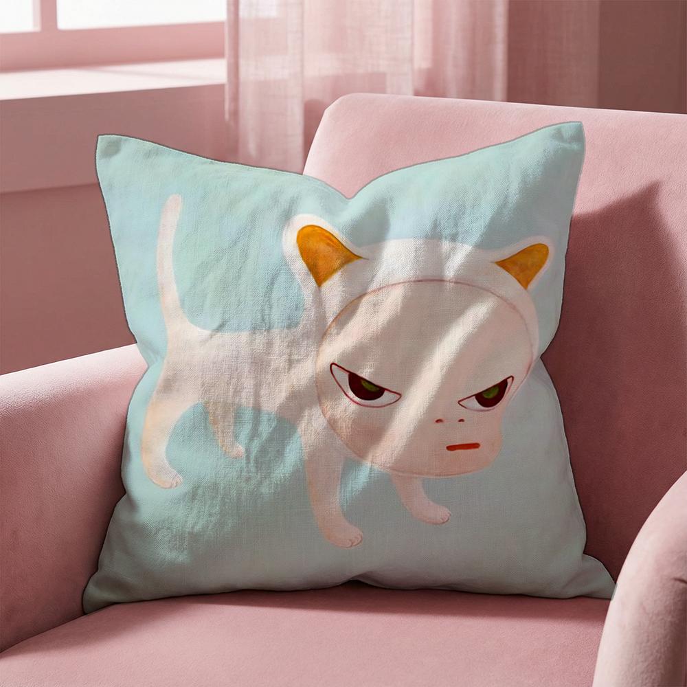 Y-Yoshitomo Nara D-Doll Cushion Cover Multi-Scene Pillow Cover for Home & Car - Reversible, Soft & Durable for Daily Use