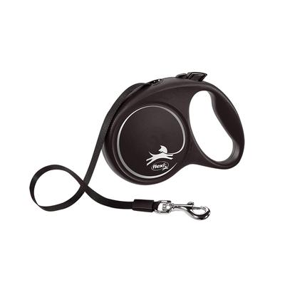 Flexi Black Design Tape Dog Leash, Size M (Under 25kg), 5m, Silver [Dog Leash]