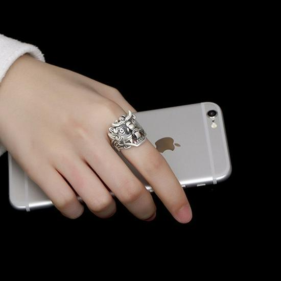 Yintai Feifei Ethnic Thai Silver Taotie Ring: Unique, Adjustable Open Ring for Men and Women