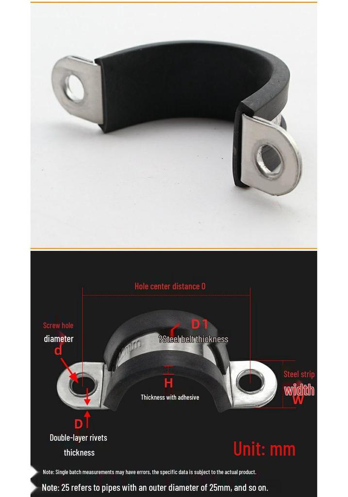 304 Stainless Steel Saddle Clamp with Rubber Strip - Pipe Support and U-Bolt Hose Clip