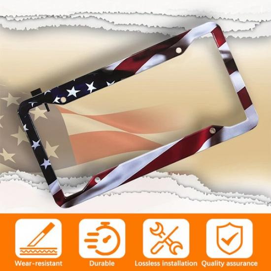 2X Metal Matte American USA Flag Cool License Plate Frame Universal Fit