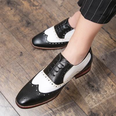 Fashion New Luxury Designer Men's Pointed Black With White Patchwork Dress Oxford Shoes Moccasins Wedding Prom Sapato Social Masculino