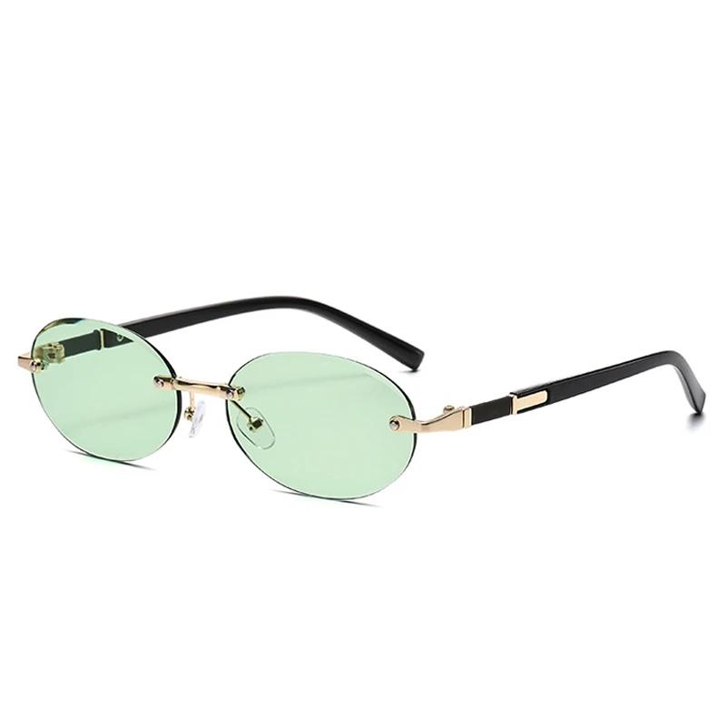 Retro Oval Women Sunglasses Brand Designer Rimless Clear Ocean Gradient Lens Shades UV400 Men Sun Glasses Lentes  Mujer