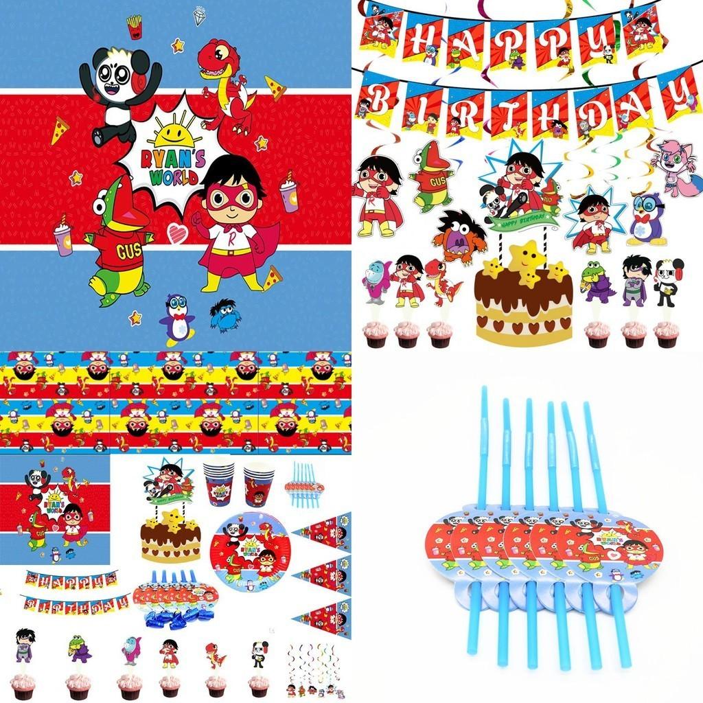 Party Ryans World Decoration Tableware Paper Cup Plate Banners Kids Birthday