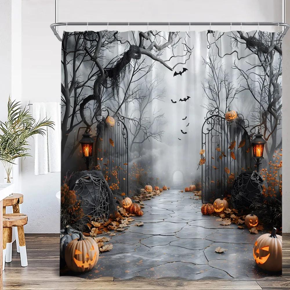 Rideau douche nuit effrayant maison hantée, décor à capuche effrayant, rideau de bain d'Halloween
