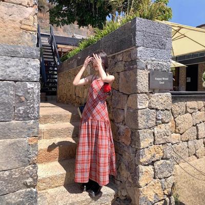 2025 French Summer Plaid Backless Halter Dress for Women