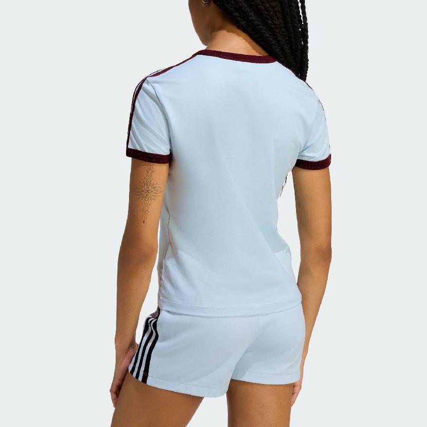 adidas Originals 3 Stripes Slim Fit Women's Short Sleeve T-Shirt Crystal Sky Maroon KD3684