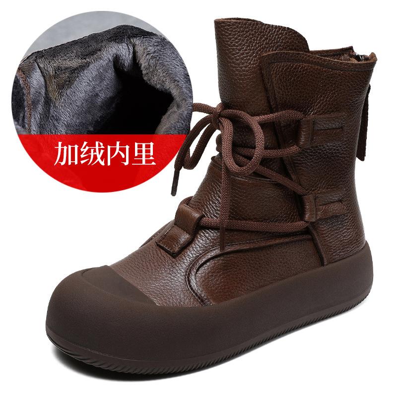 

Кожа ручной работы ретро римские женские осенние новые на толстой подошве средней длины повседневные Мартин из коровьей кожи короткие 40